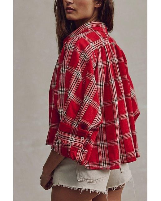 Free People Red Mira Plaid Top