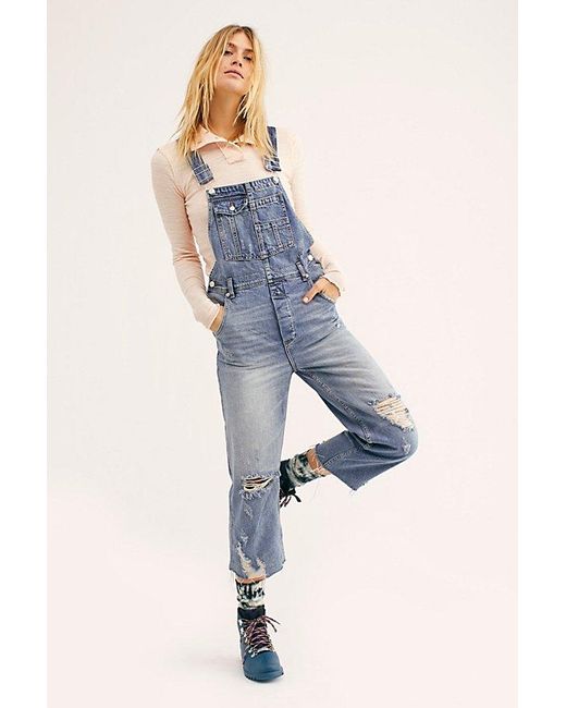 Free People Blue Baggy Boyfriend Overalls By We The Free