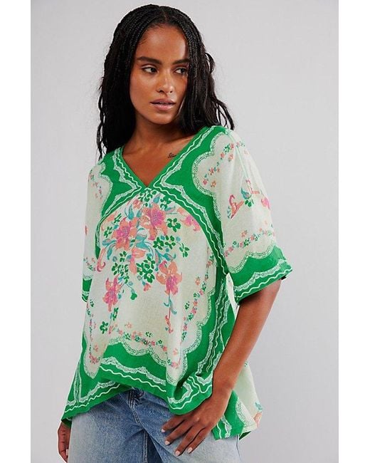 Free People Green Washed In Flowers Top