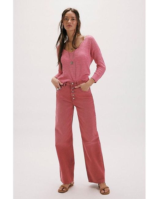 Free People Pink Soft Focus Fine Gauge Linen Pullover