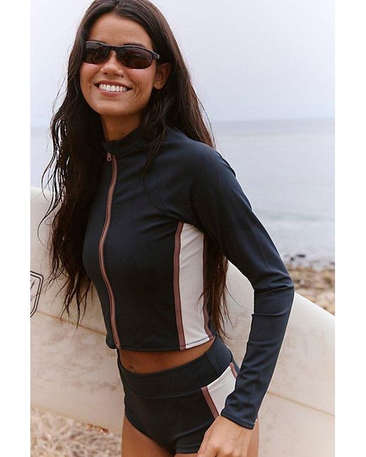 Rhythm Black Piper Zip-Front Rash Guard Top
