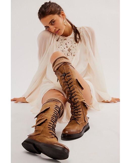A.s.98 Yellow Elisa Tall Lace Up Boots