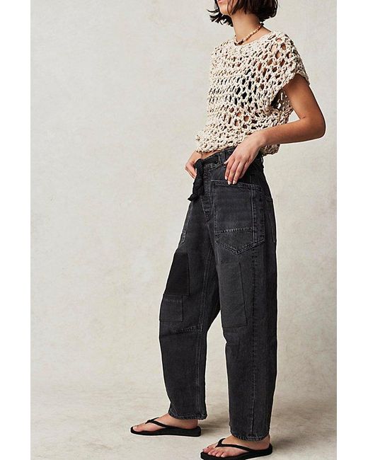 Free People Blue Moxie Pull-on Barrel Jeans At Free People In Night Hawk, Size: 24