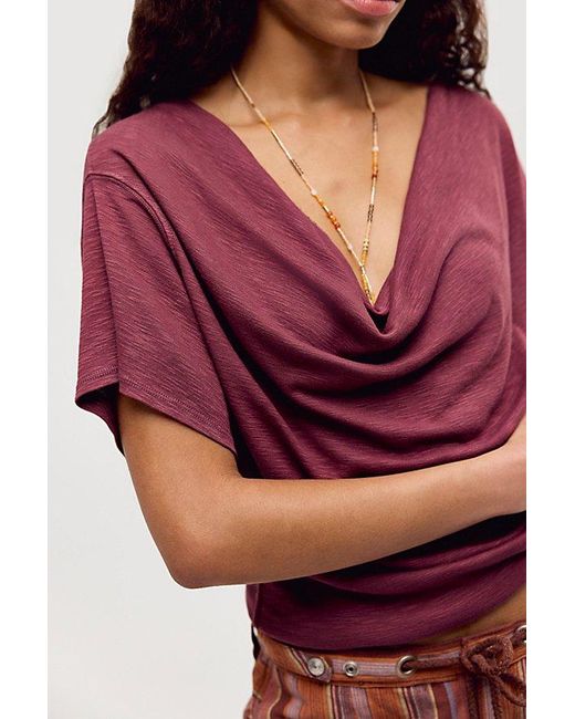 Free People Red Waterfall Cowl-Neck Top