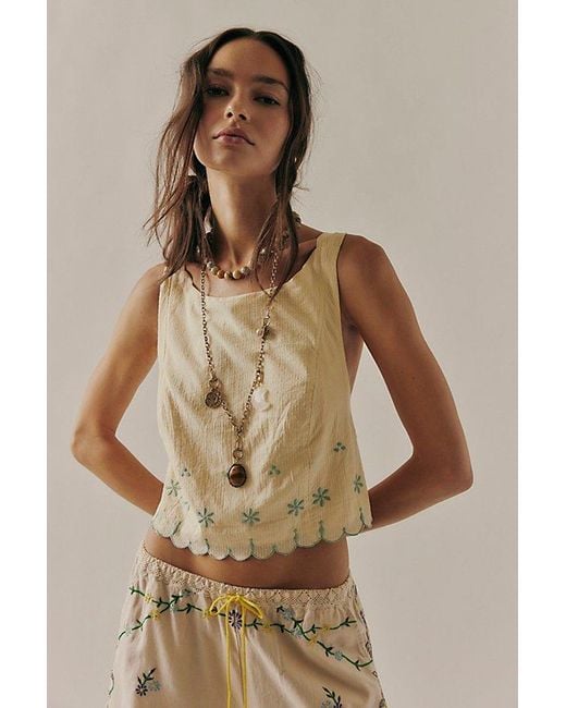 Free People Brown Kayla Solid Embroidered Top