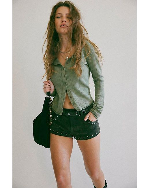 Free People Green Penny Pointelle Cardi