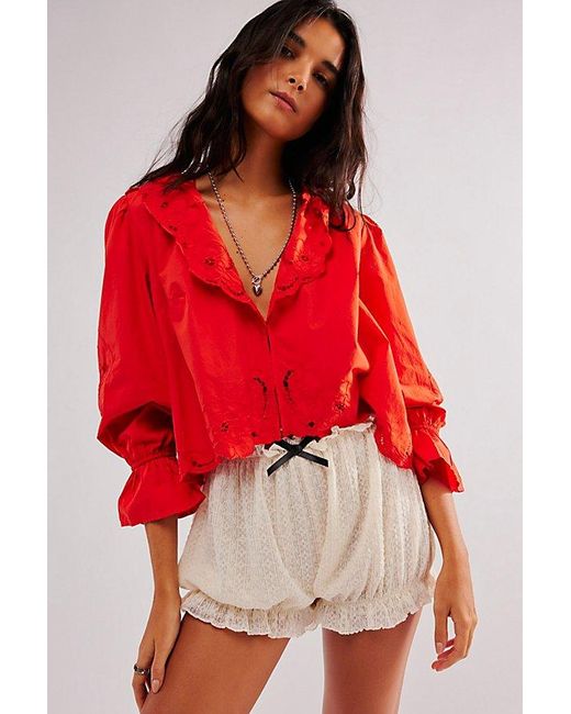 Free People Red Maisie Cutwork Top At In Summer Fig, Size: Medium