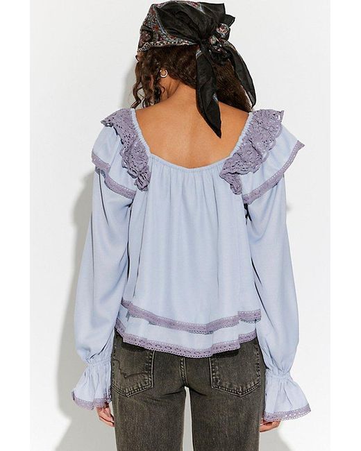 Free People Blue Francie Silky Blouse