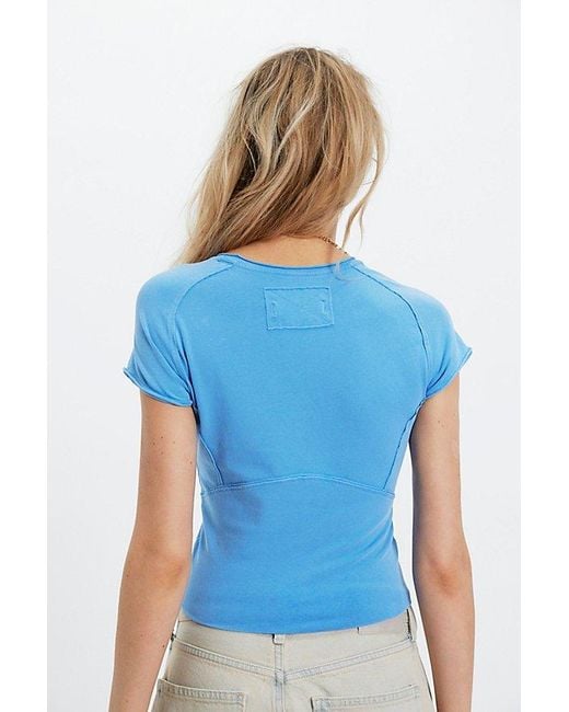 Free People Blue Protagonist Cropped Cap Sleeve Tee
