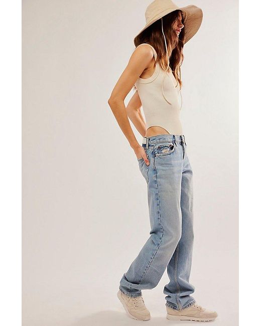 Re/done Blue Easy Straight Jeans At Free People In Ripped Tide, Size: 27