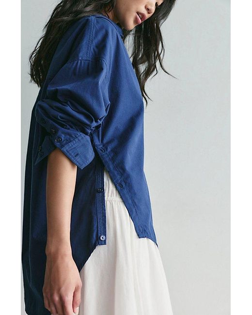 Free People Blue Lexi Poplin Button Down Shirt