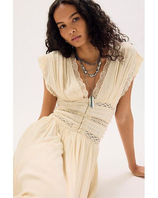 Free People Brown Swimming Across The Sky Midi Dress