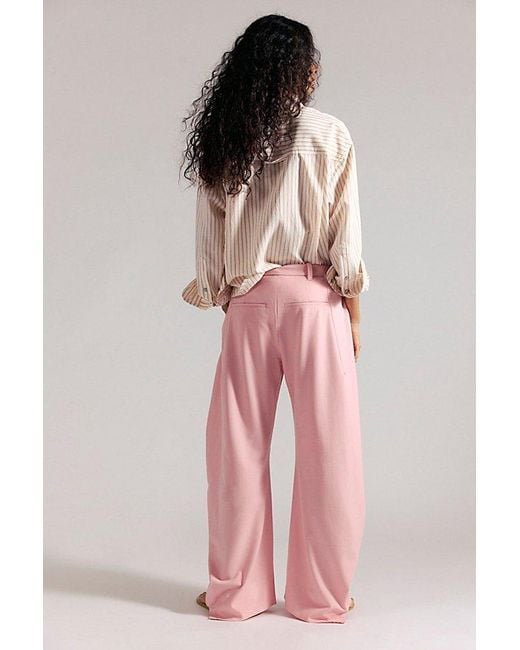 Free People Pink Spotlight Pinstripe Barrel Trousers