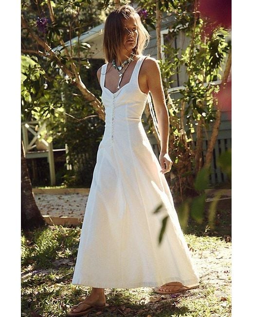 free-est Green Holland Stretch Linen Midi Dress By