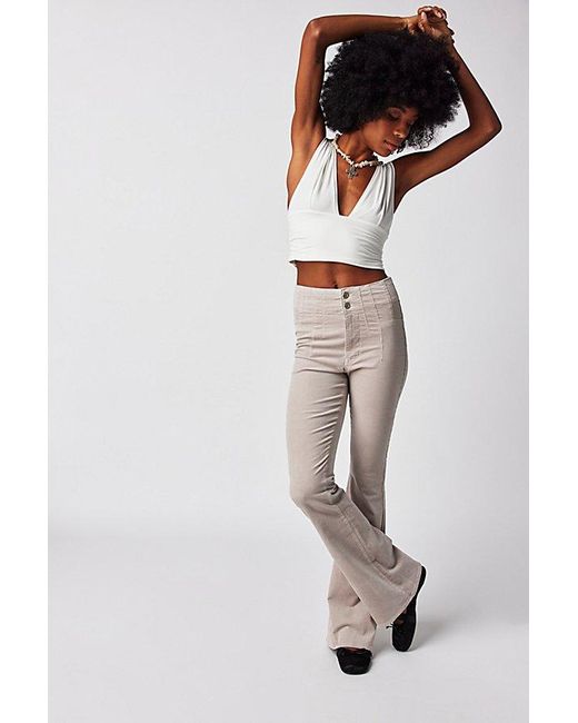 Free People White Jayde Cord Flare Jeans At Free People In Love Stone, Size: 32