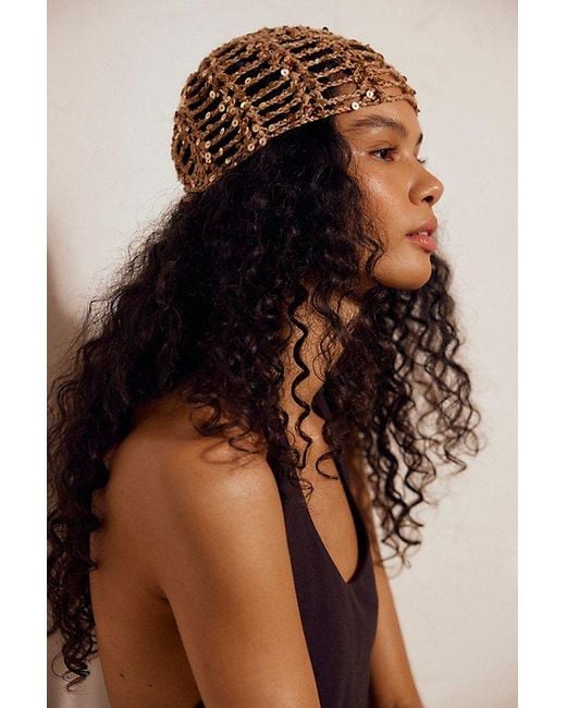 Free People Black Mila Sequin Disco Crochet Skull Cap