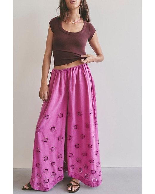 Free People Pink Sweet Serenade Pull-On Wide-Leg Pants