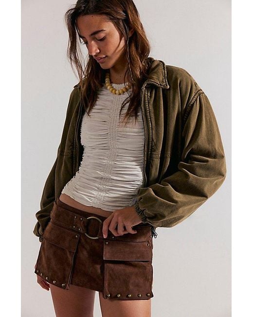 Free People Brown Micro Mini Suede Skort At Free People In Shaved Chocolate, Size: Us 12