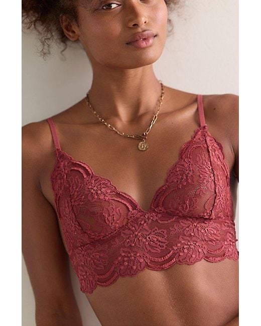 Intimately By Free People Red Last Dance Lace Longline Bralette By