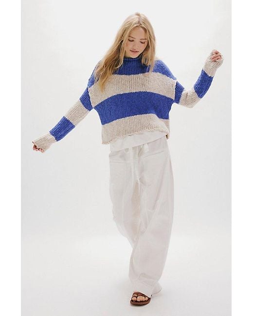 Free People Blue Opal Rollneck Knit Stripe Jumper