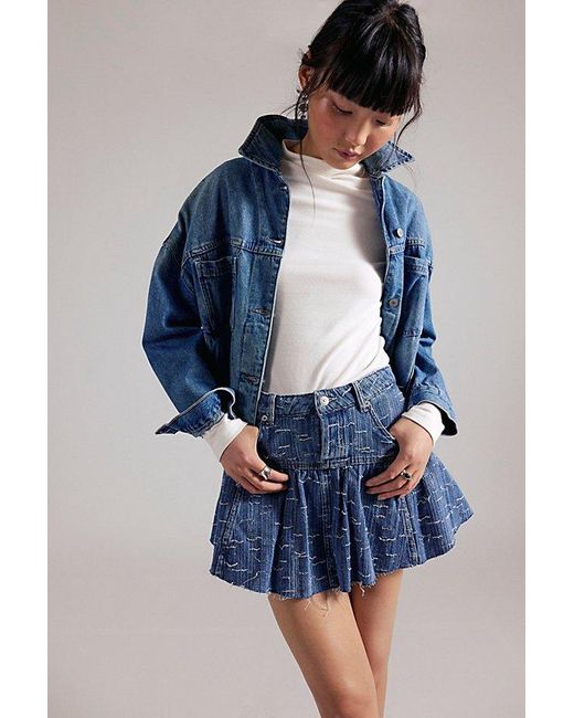 Free People Blue Front Row Ruffle Mini Skirt