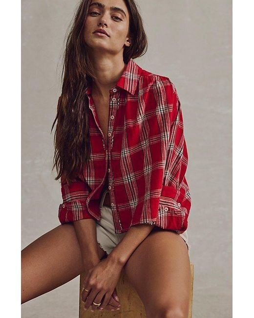 Free People Red Mira Plaid Top