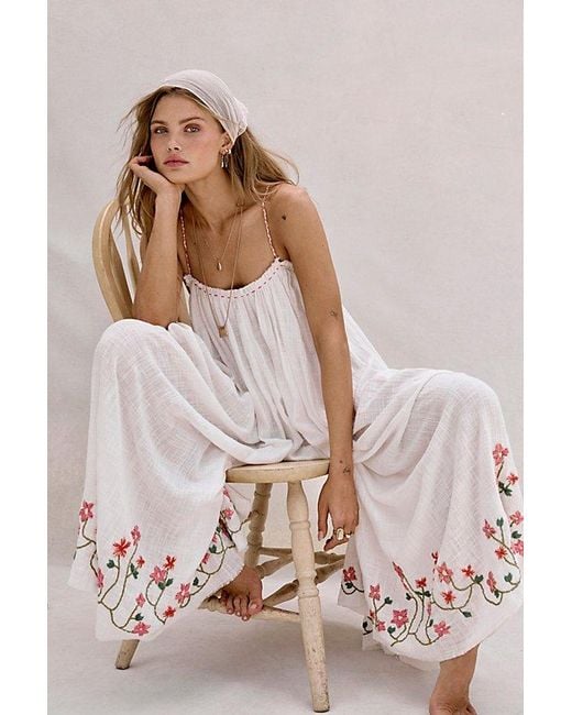 Free People Pink Raffia Blooms Jumpsuit