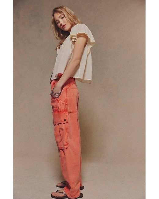 Free People Red We The Free Brentwood Slouchy Cargo Pants