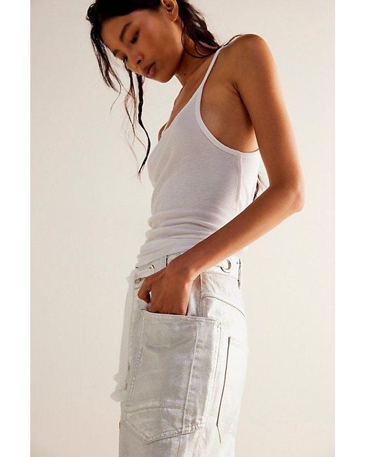 Free People Natural Moxie Metallic Low-slung Barrel Jeans At Free People In Pinball, Size: 27