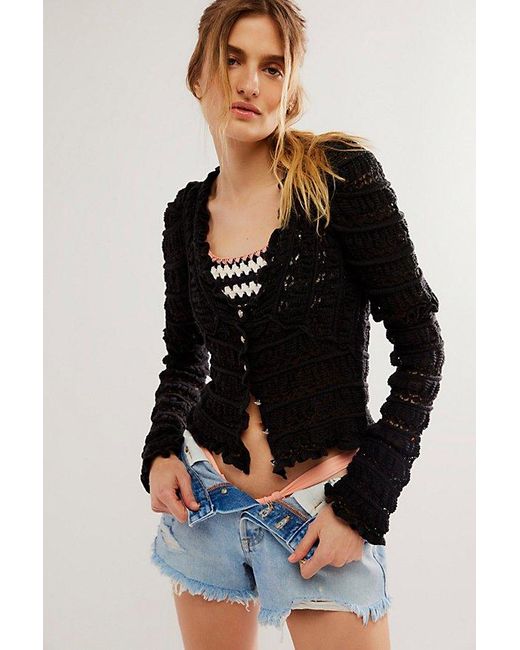 Free People Wild Roses Cardi At In Black, Size: Xs