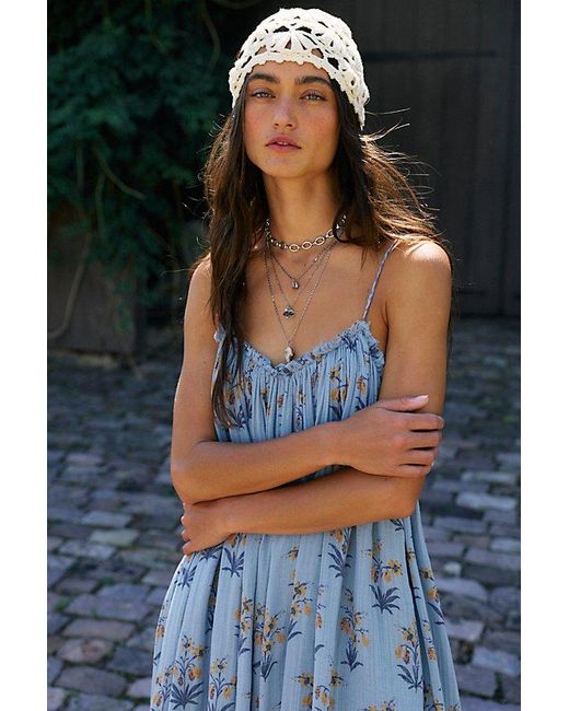 Free People Blue Raffia Blooms Printed Jumpsuit