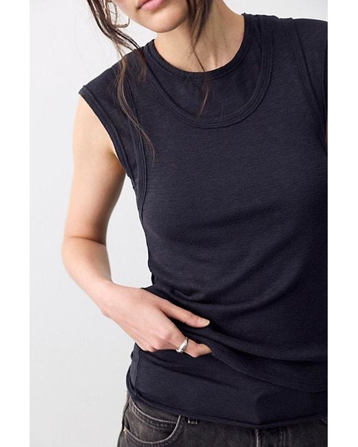 Free People Blue We The Free Tinsley Twofer Short Sleeve Top