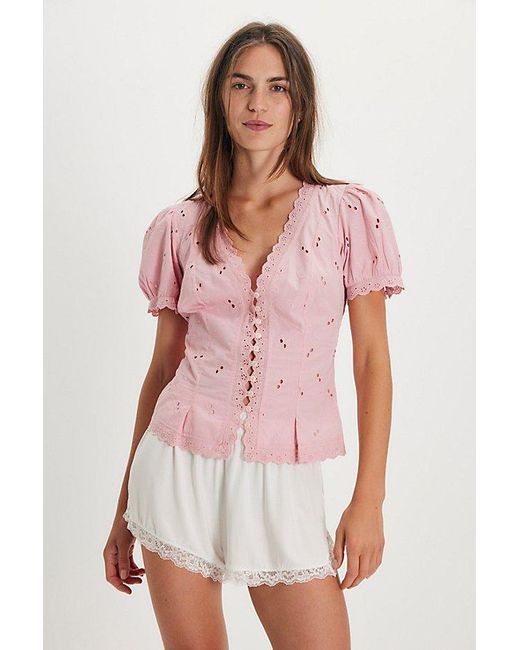 Free People Pink Belle Eyelet Blouse