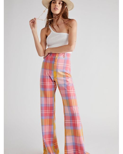 Free People Synthetic Plaid Jules Pants in Pink - Lyst