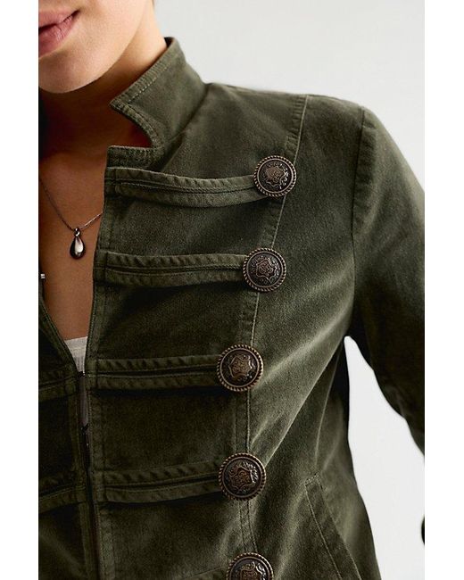 Free People Blue Fitted Velvet Military Jacket