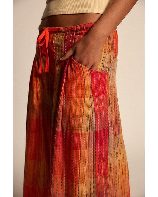 Free People Orange Telluride Wide-Leg Crop Pull-On Madras Pants