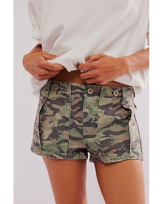 Free People Green All Yours Camo Micro Shorts