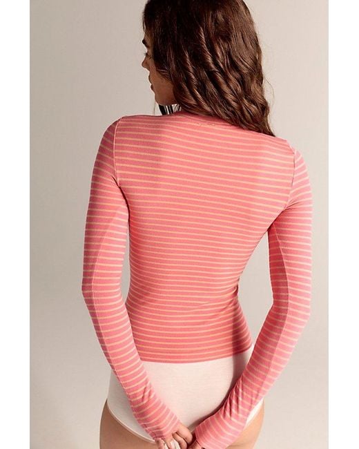 Intimately By Free People Pink Just Enough Stripe Crew Neck Long Sleeve By