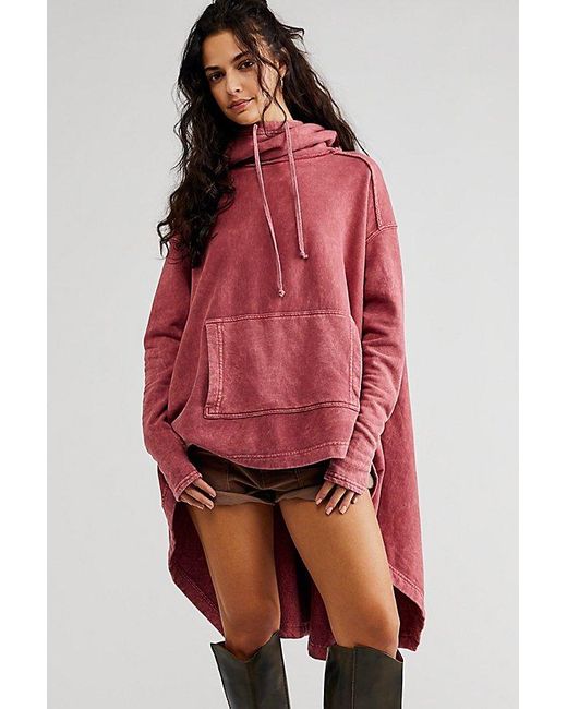 Free People Extreme Washed Hoodie in Red | Lyst