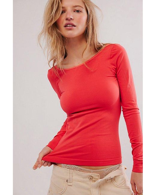 Free People Red Low-back Seamless Long Sleeve