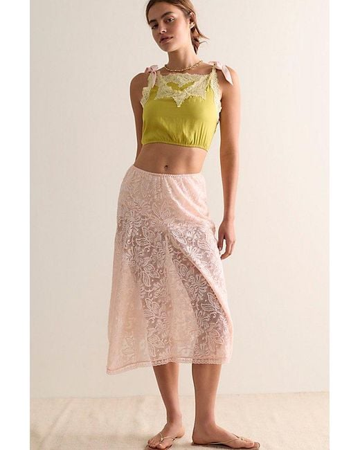 Intimately By Free People Pink Sheer Emotion Midi Slip Skirt By
