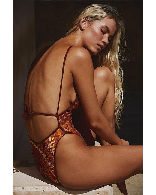 Free People Brown Free-est Amber Printed One-piece Swimsuit