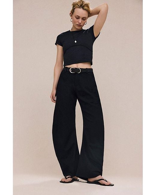 Free People Blue Spotlight Pinstripe Barrel Trousers