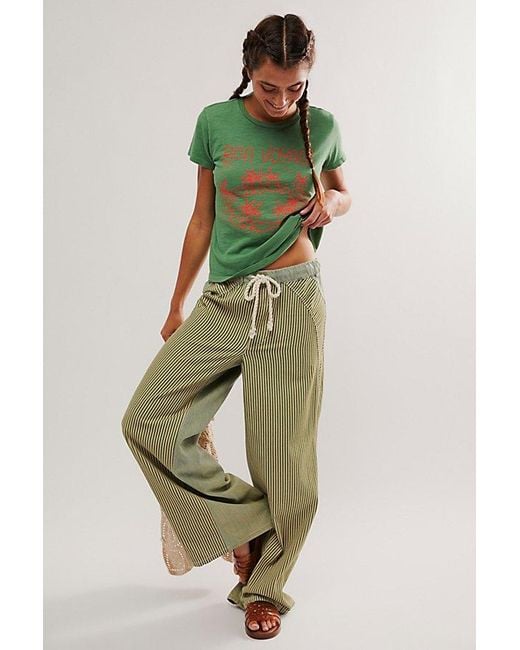 Free People Green Milo Striped Pull-on Jeans