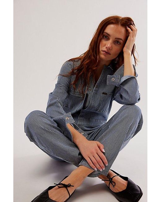 Lee Jeans Blue Pinstripe Union Coverall At Free People In Railroad Stripe, Size: Small