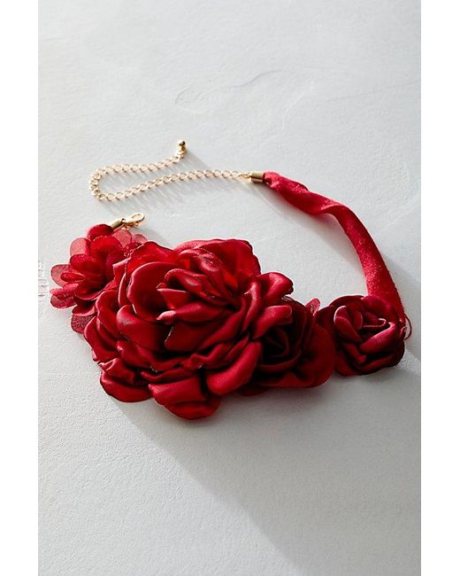 Free People Red Valentine Flower Choker At In Burgundy