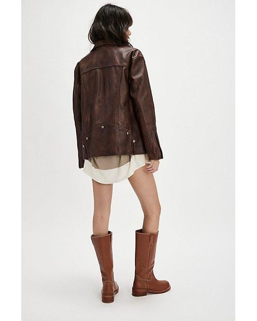 Free People Blue We The Free Jealousy Leather Moto Jacket