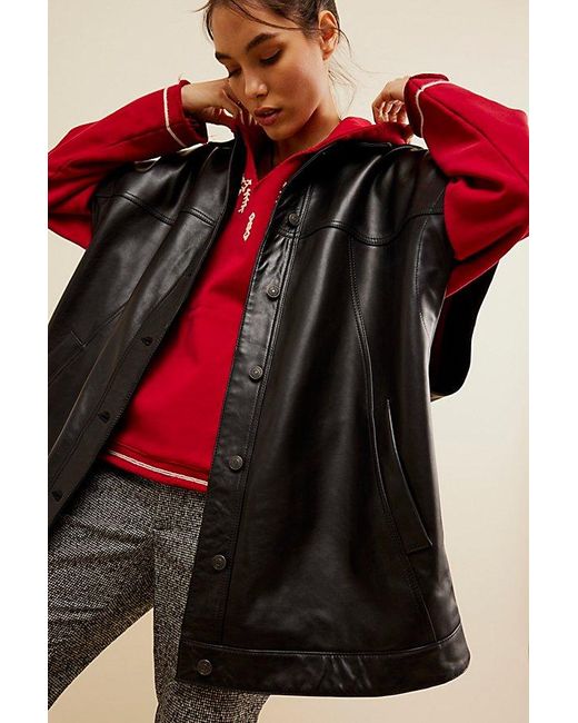 Free People Red Rancho Leather Jacket