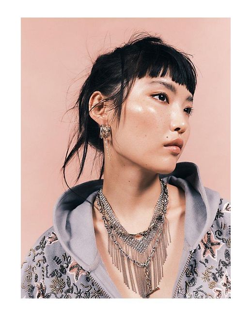 Free People Brown Cross My Heart Fringe Necklace