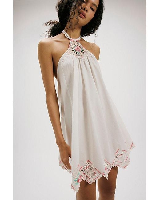 Free People Green Crochet Gardens Mini Dress